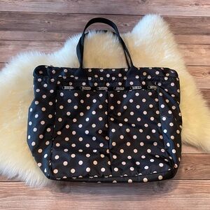 LeSportsac Zip Top Tote ~ Black/Ecru